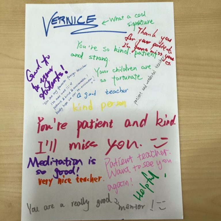 Appreciation note from students in Shanghai