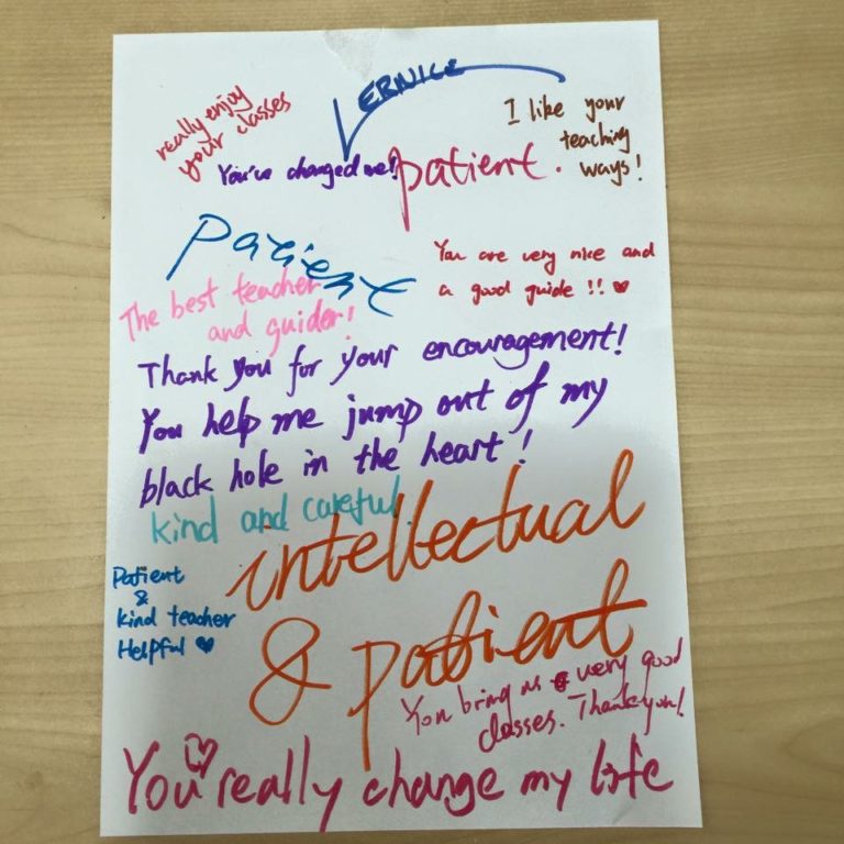 Appreciation note from Students in Shanghai